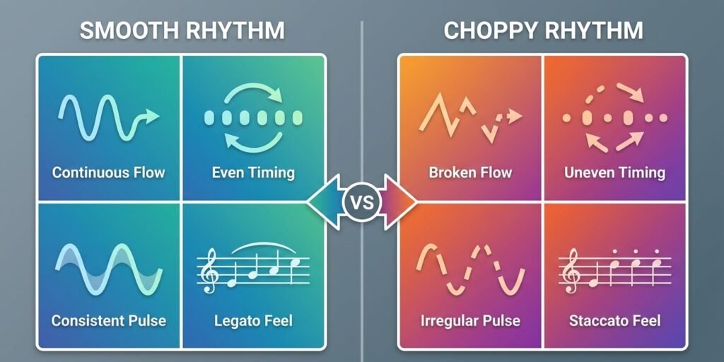 smooth strumming vs breaking rhythm