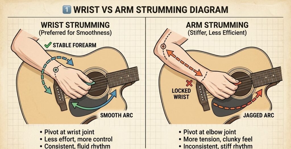 wrist vs arm technique for smooth strumming